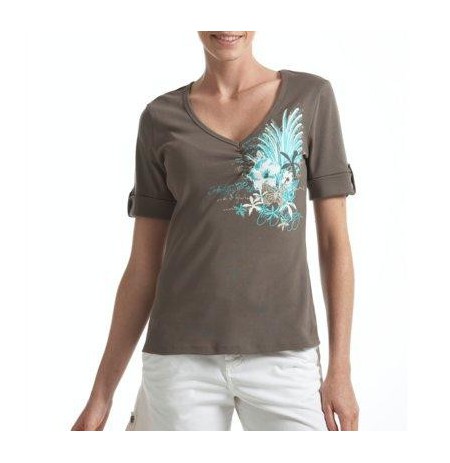 T-shirt femme imprimé, col V, manches courtes