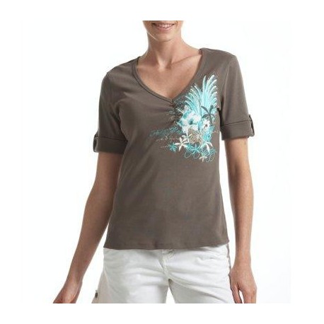 T-shirt femme imprimé, col V, manches courtes